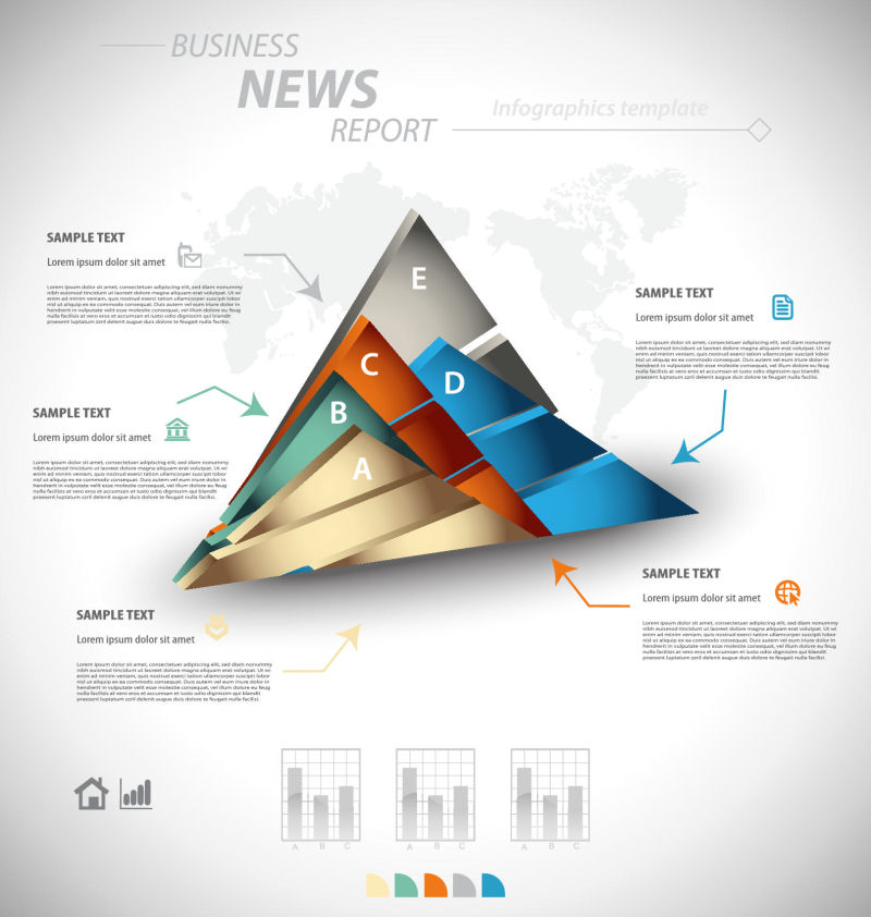 抽象矢量立体三角元素的商业信息图表设计