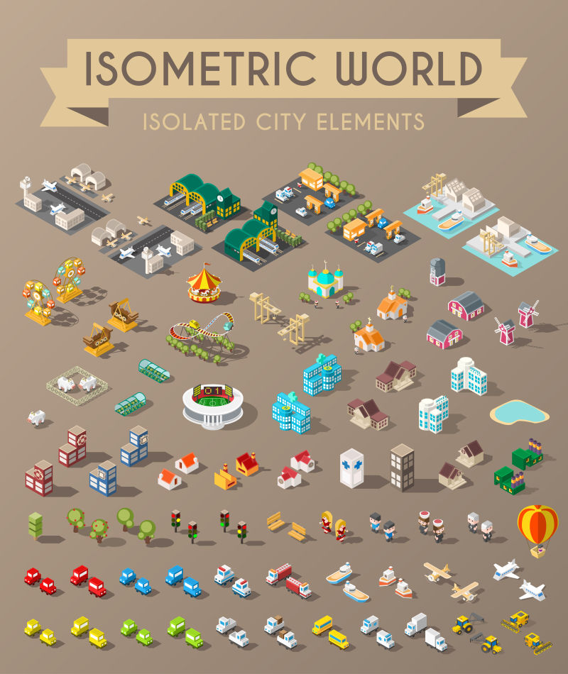 创意矢量等距风格的城市插图 