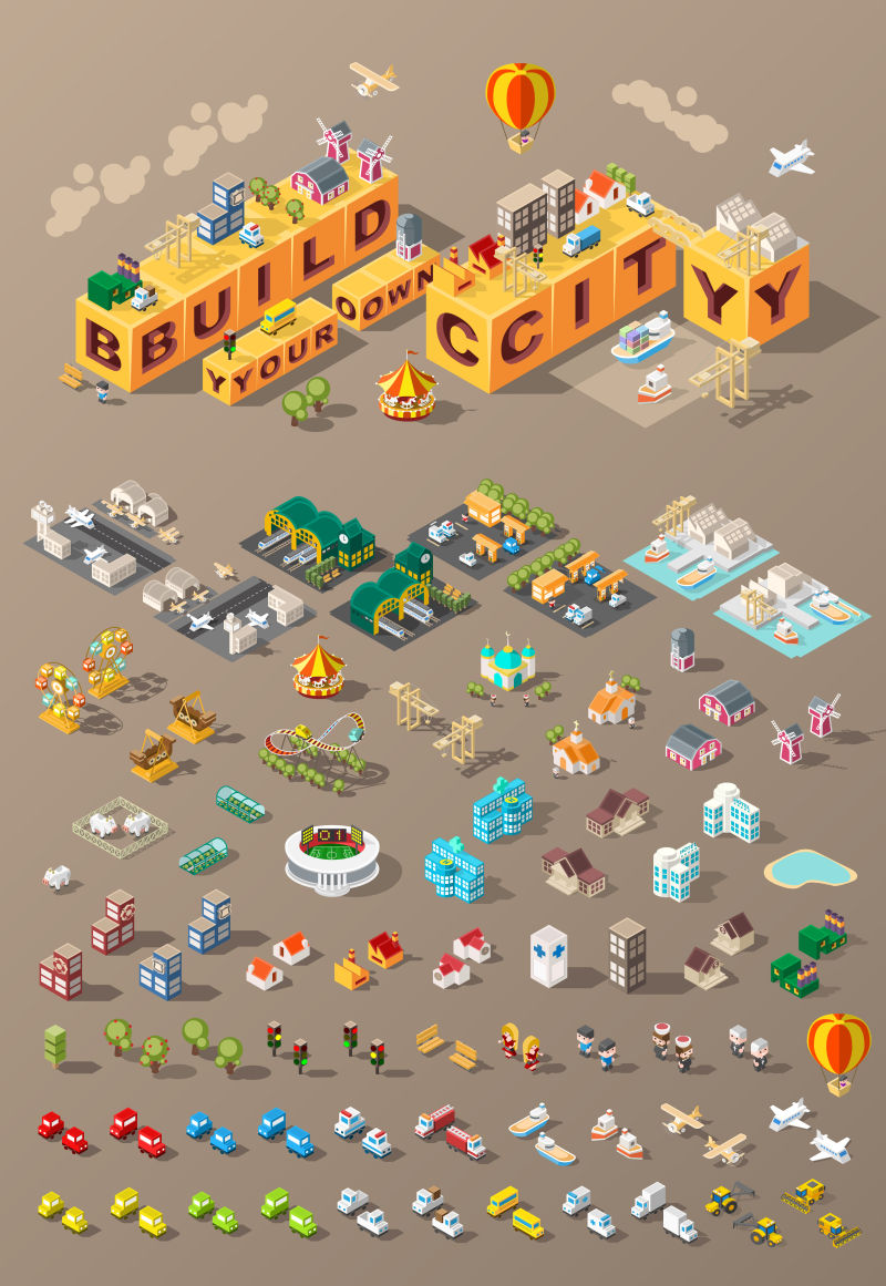 抽象矢量等距的城市插图