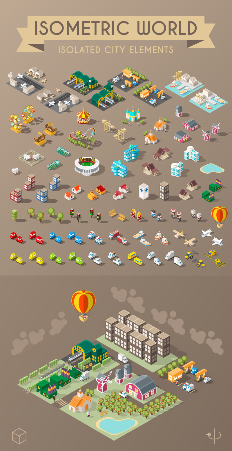 创意矢量现代城市建筑群等距插图