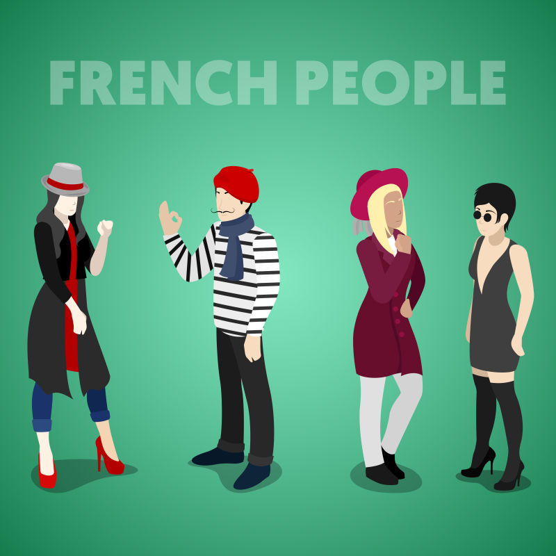 矢量时尚的法国人等距插图