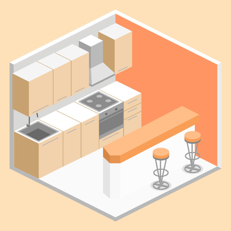 厨房内部结构矢量插图