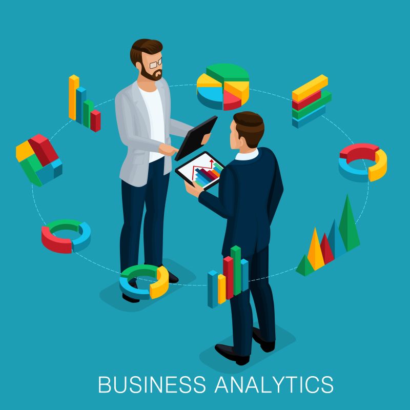 创意矢量商业分析概念的商人等距插图