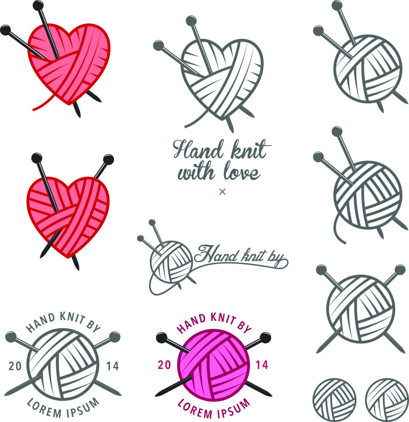 一套手工编织的标签徽章和设计元素