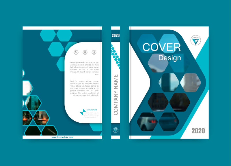 抽象矢量六边形元素的商业宣传单设计