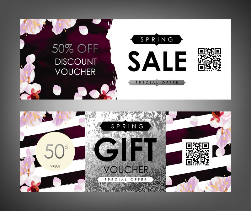 抽象矢量现代花卉元素礼品券设计