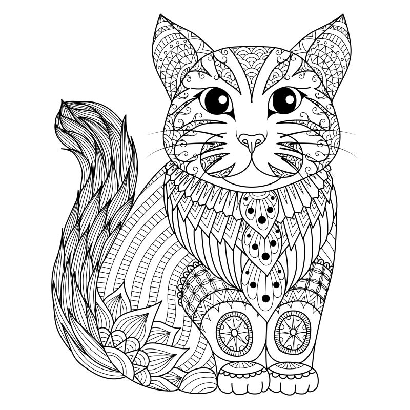 矢量的艺术花纹小猫插图
