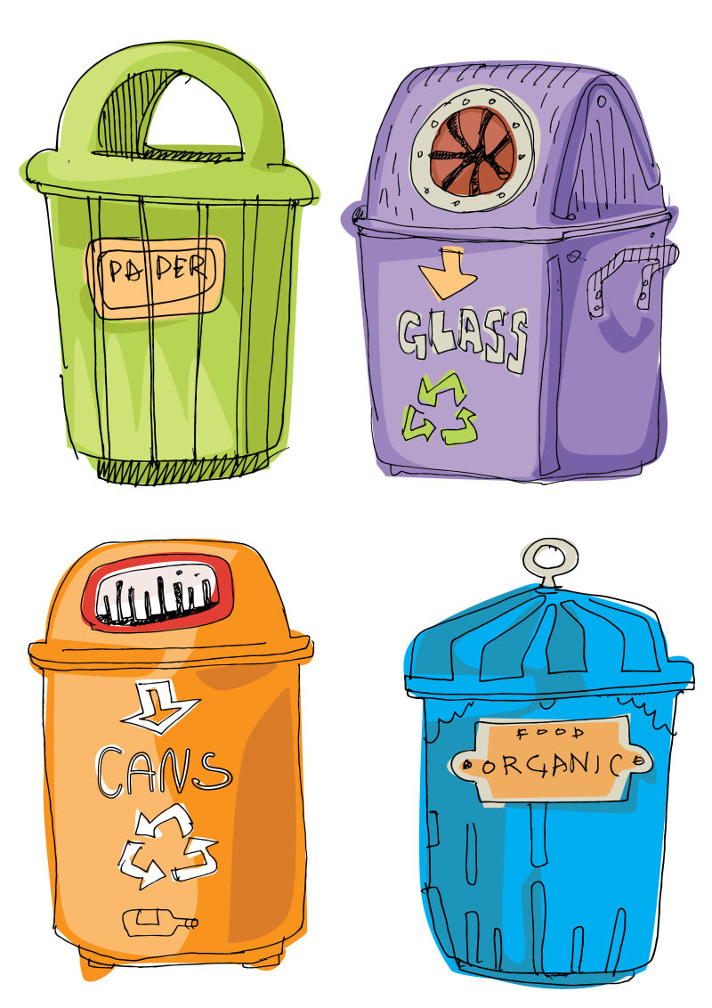 垃圾桶卡通绘画图片
