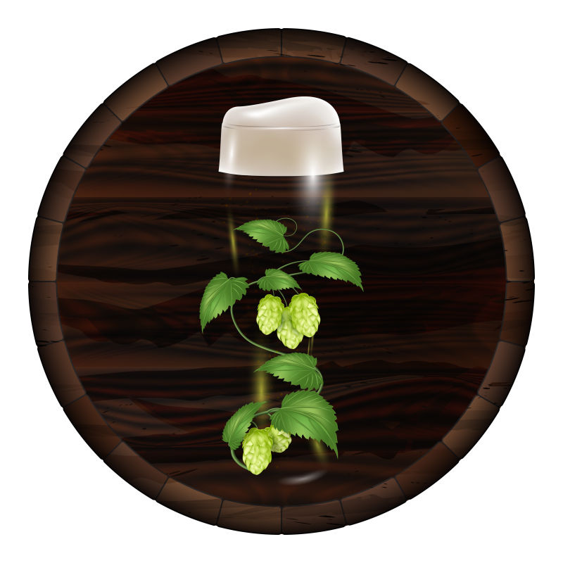 绿色藤蔓装饰的啤酒杯矢量插图