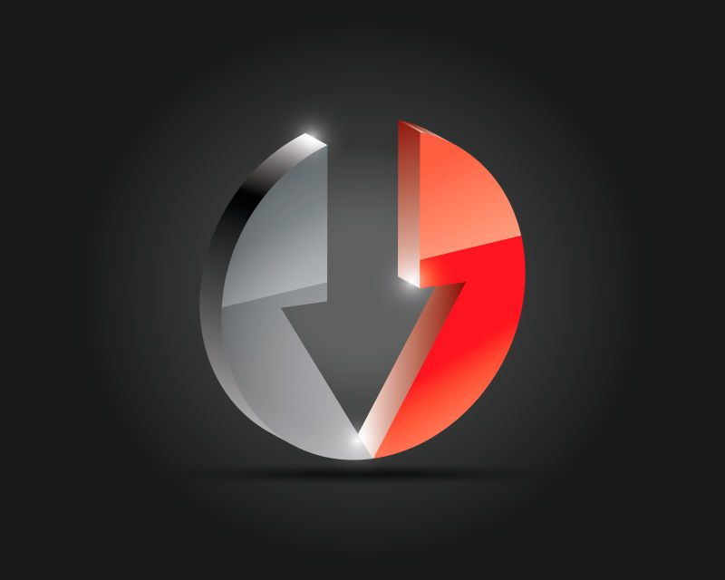 抽象矢量现代双色箭头圆形玻璃标志设计