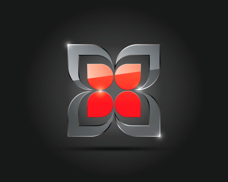 抽象矢量现代双色四叶玻璃标志设计