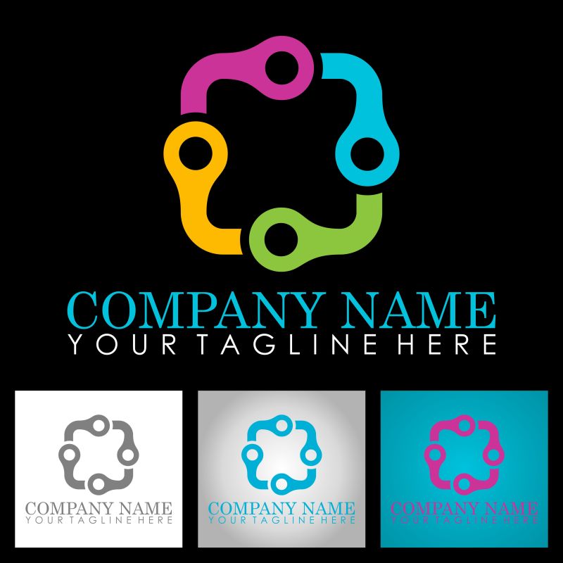 创意矢量彩色技术圆链标志设计