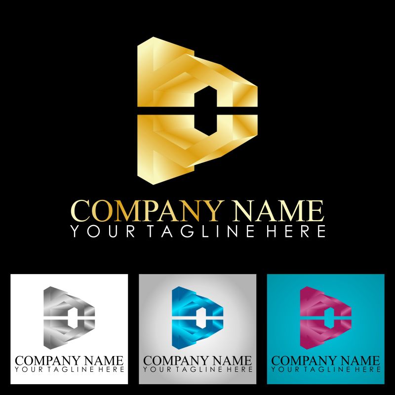 六边形黄金字母P商业标识3D