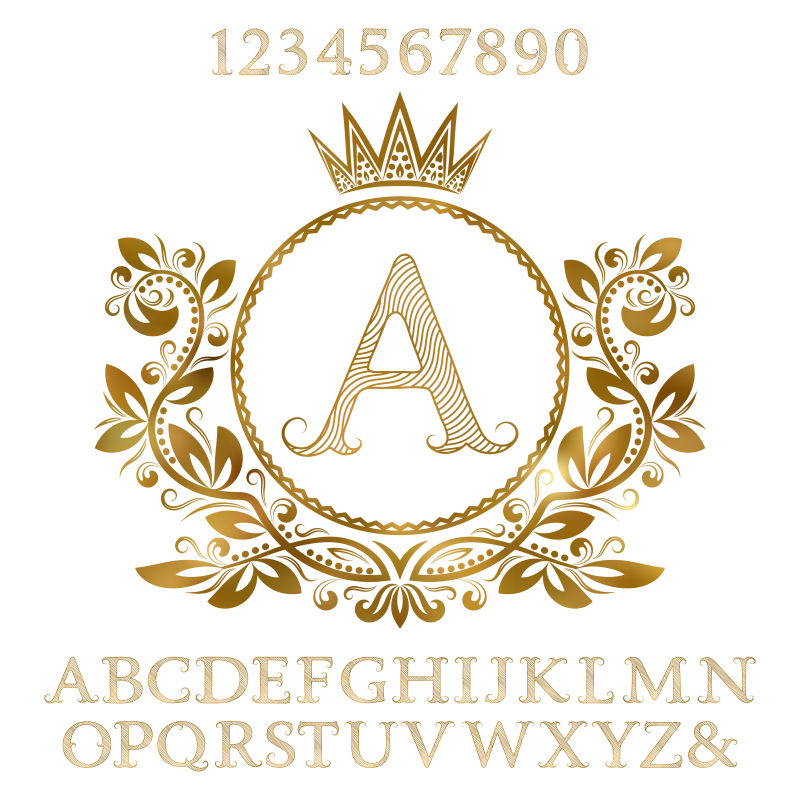 矢量金色花纹装饰的字体设计