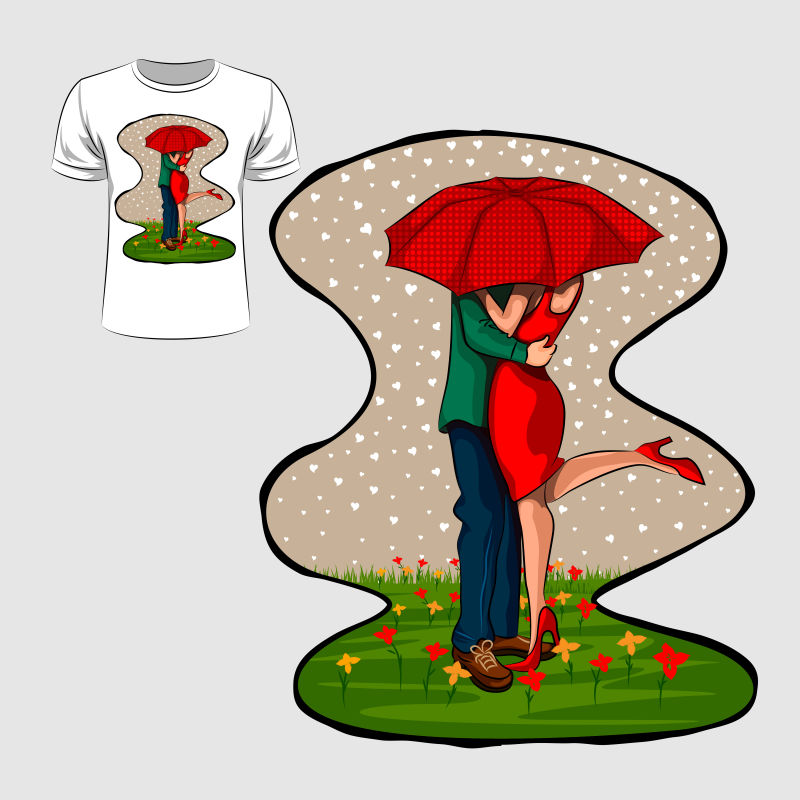 创意矢量卡通情人元素的T恤图案设计