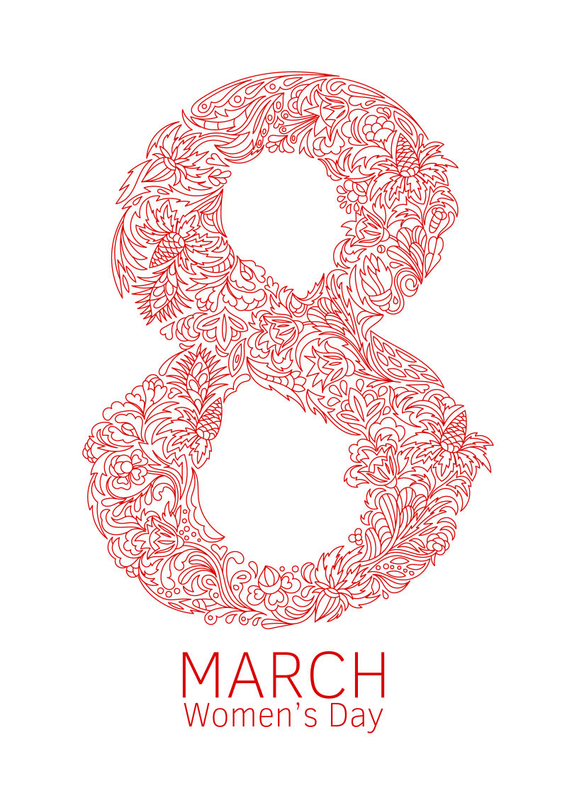 红色花卉图案妇女节贺卡插图矢量设计