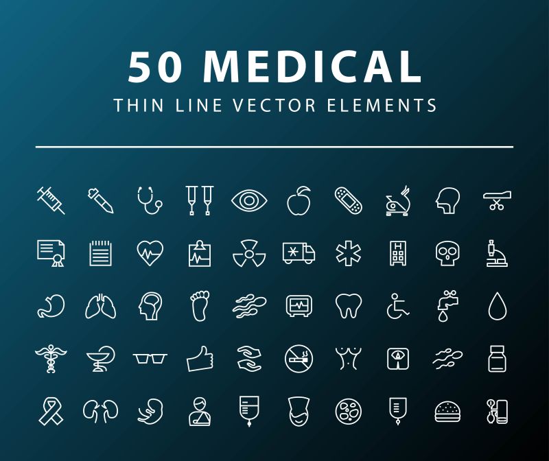抽象矢量医疗主题的细线图标设计