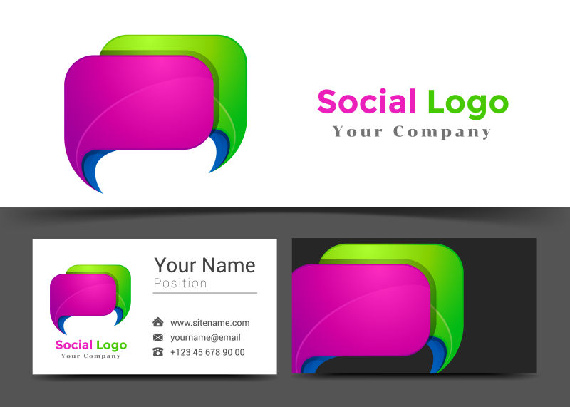 创意矢量粉色绿色对话框标志设计