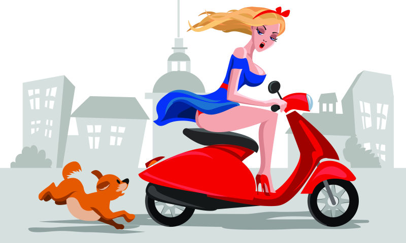 图片 插画 红色颜料背景下骑电瓶车的人矢量插图线形图案背景下骑电瓶