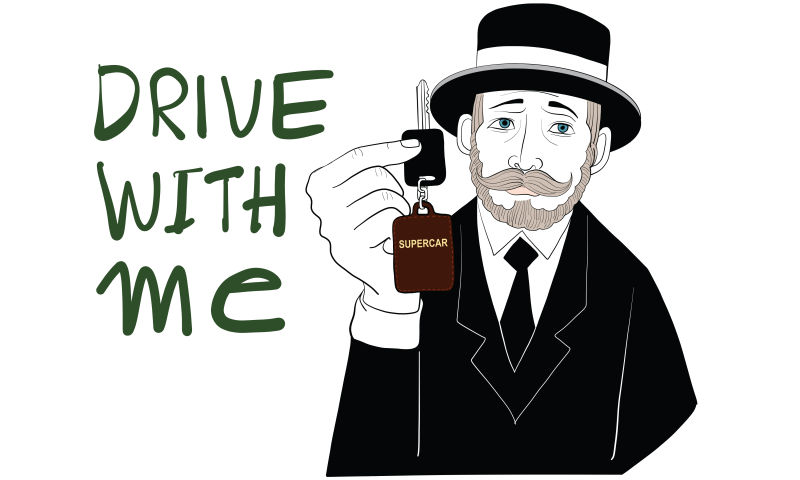 矢量一起开车的胡子男人