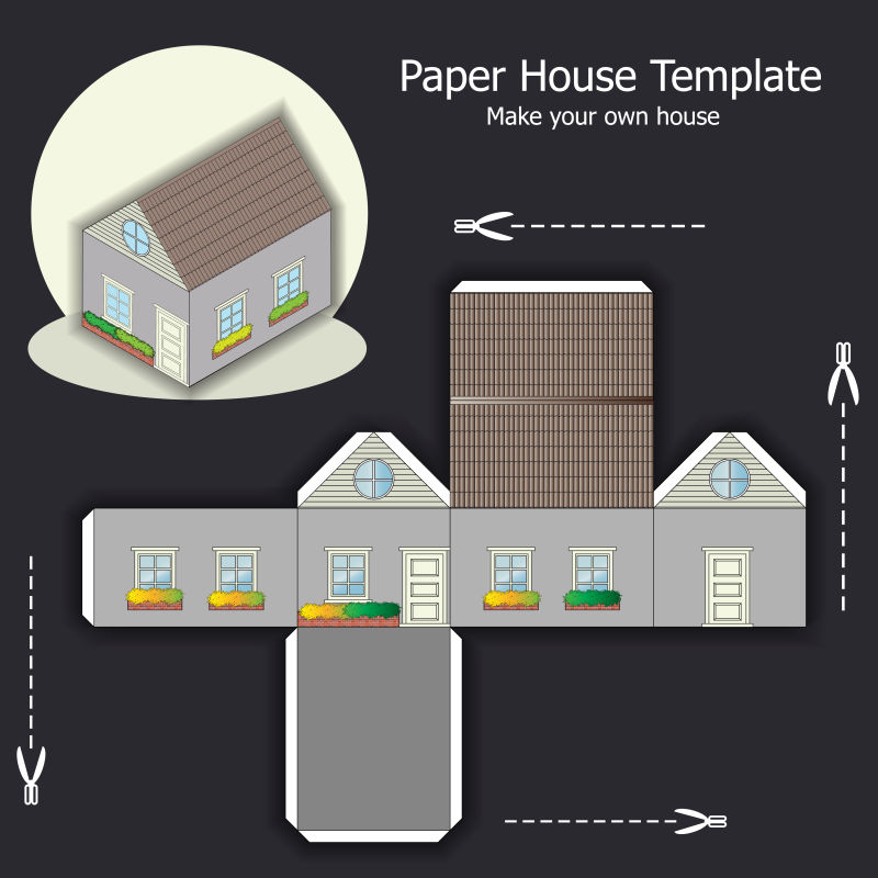 抽象矢量灰房子折纸设计
