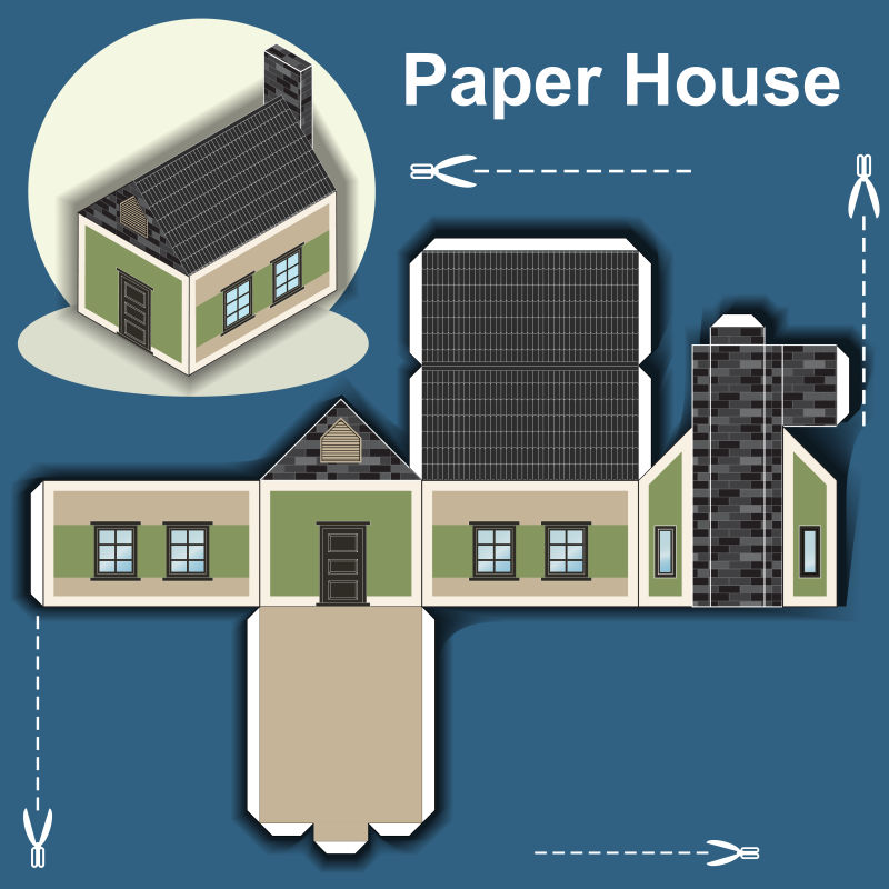 抽象矢量纸房子设计示意图