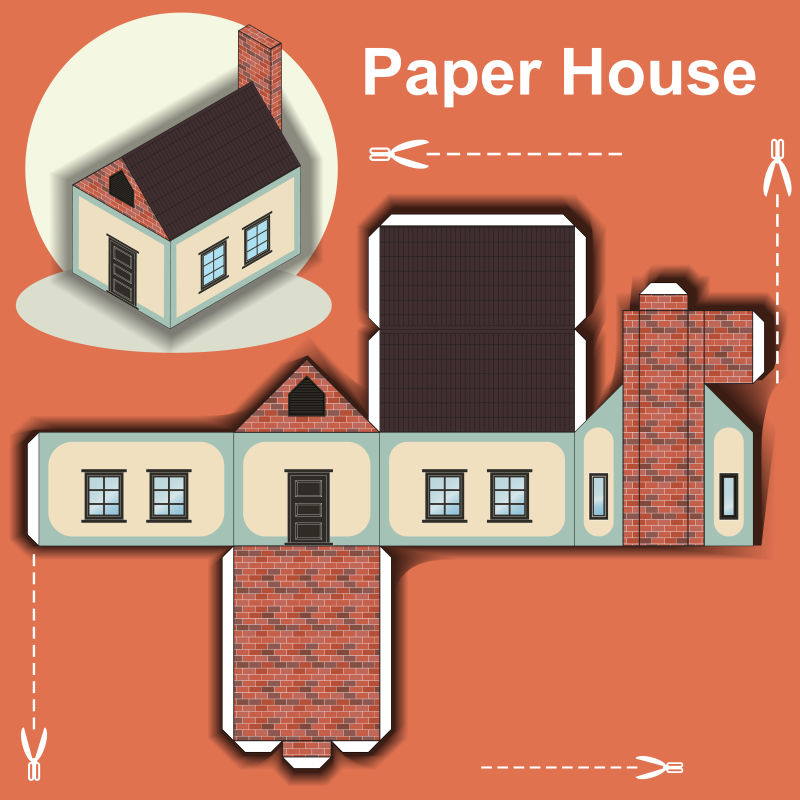 抽象矢量纸房子折纸设计