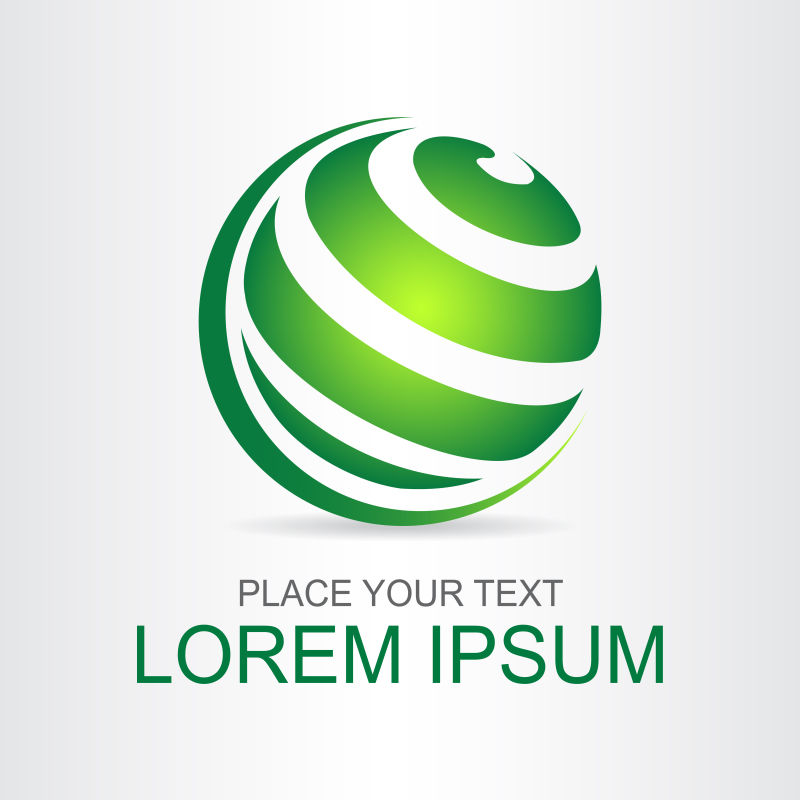 矢量抽象绿色飘带元素的球状标志设计