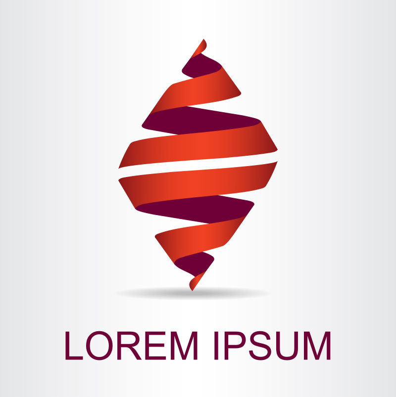 抽象矢量红色飘带元素的菱形标志设计