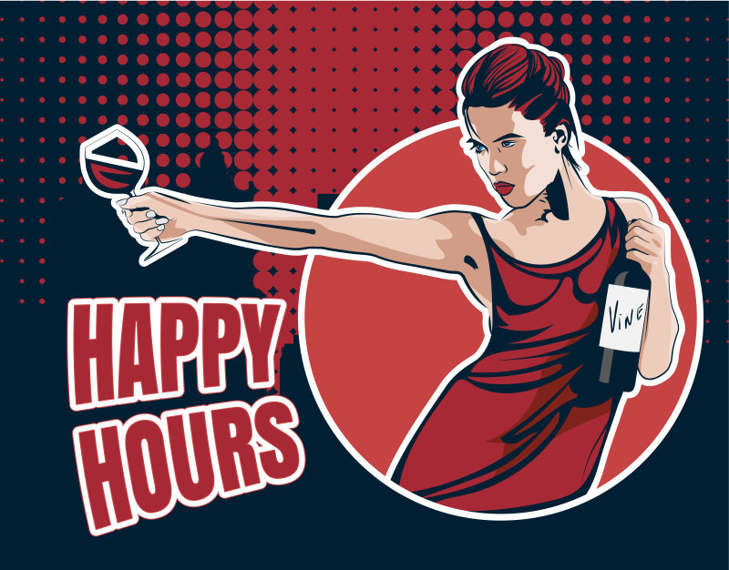 抽象矢量现代拿酒杯的女人时尚海报设计