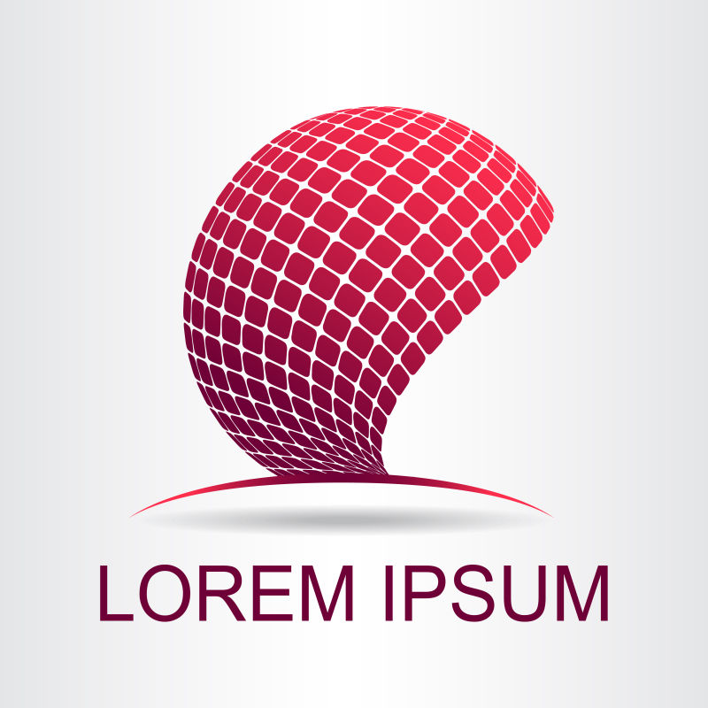 矢量红色方格元素的球面标志设计