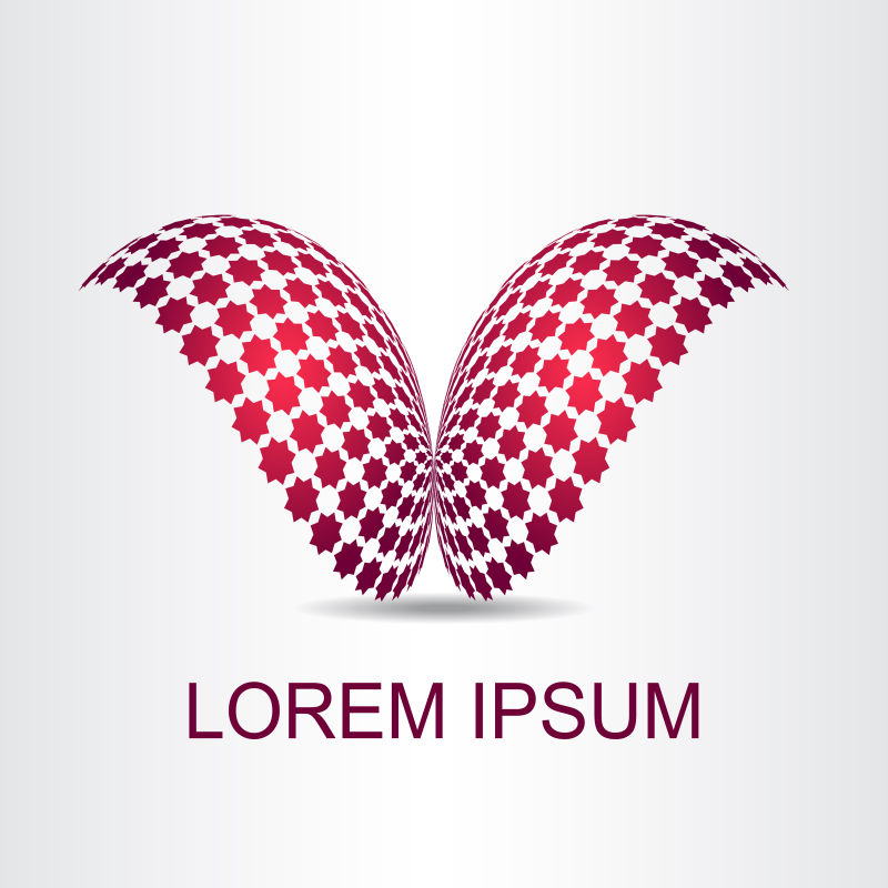 创意矢量红色球面风格的蝴蝶标志设计