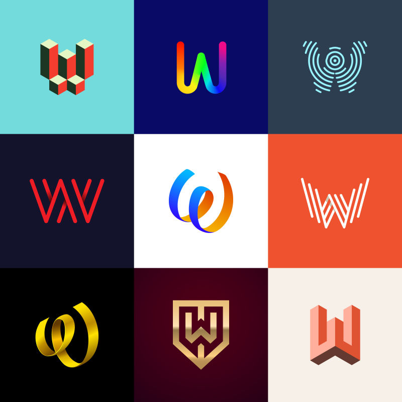 创意矢量现代几何字母w标志设计