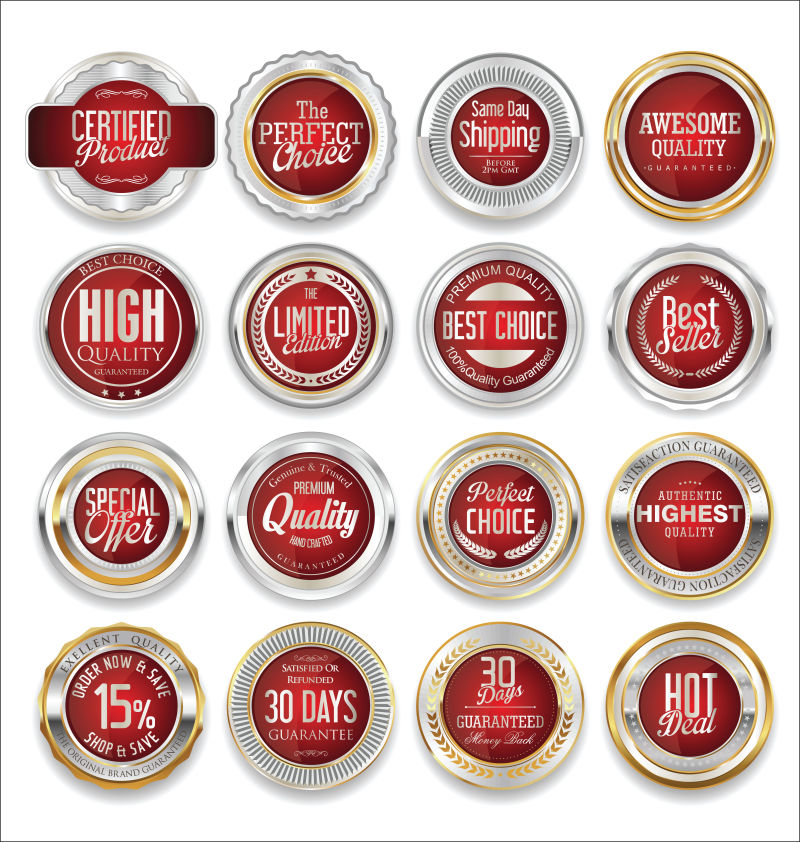 矢量红色现代产品徽章设计