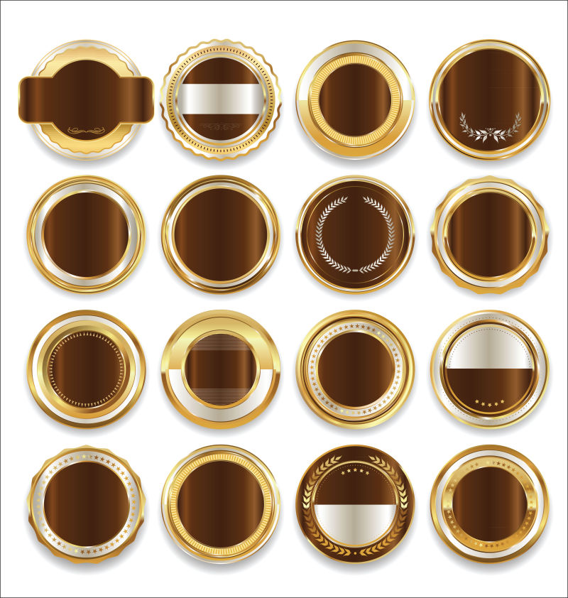 抽象棕色金边的矢量徽章设计