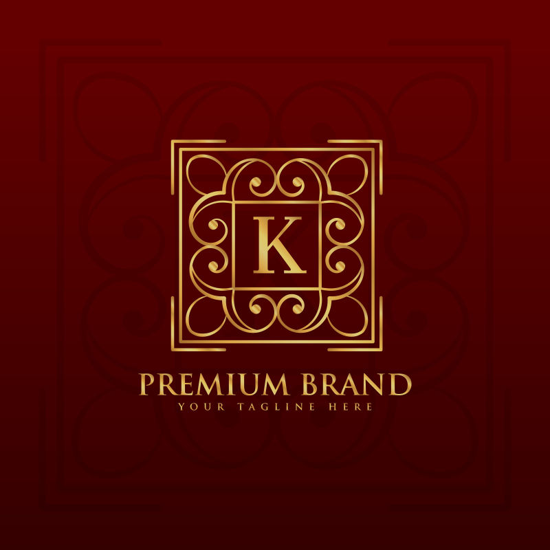 抽象矢量花纹装饰的金色字母k标志设计