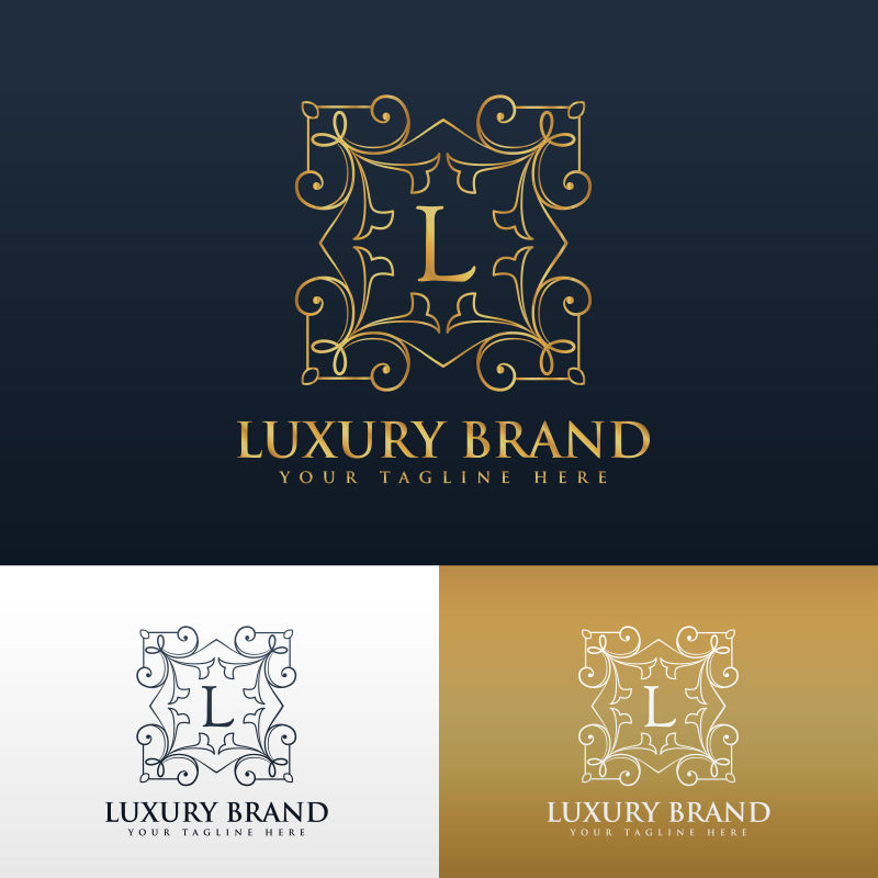 矢量金色花纹装饰的字母l标志设计