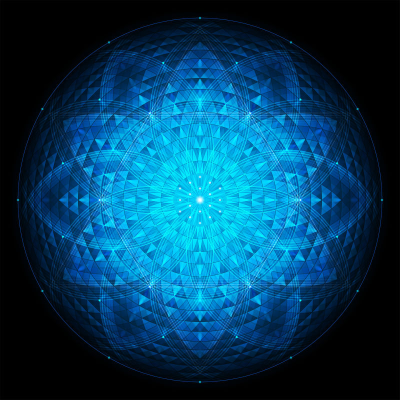 黑色背景上的复杂深蓝几何曼荼罗神圣几何学生命之花矢量素材 高清图片 摄影照片 寻图免费打包下载