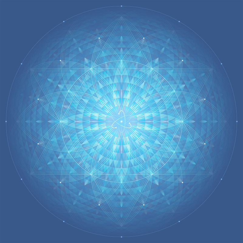 复杂的蓝色几何曼荼罗神圣几何学生命之花和原子使用梯度混合模式和透明度向量