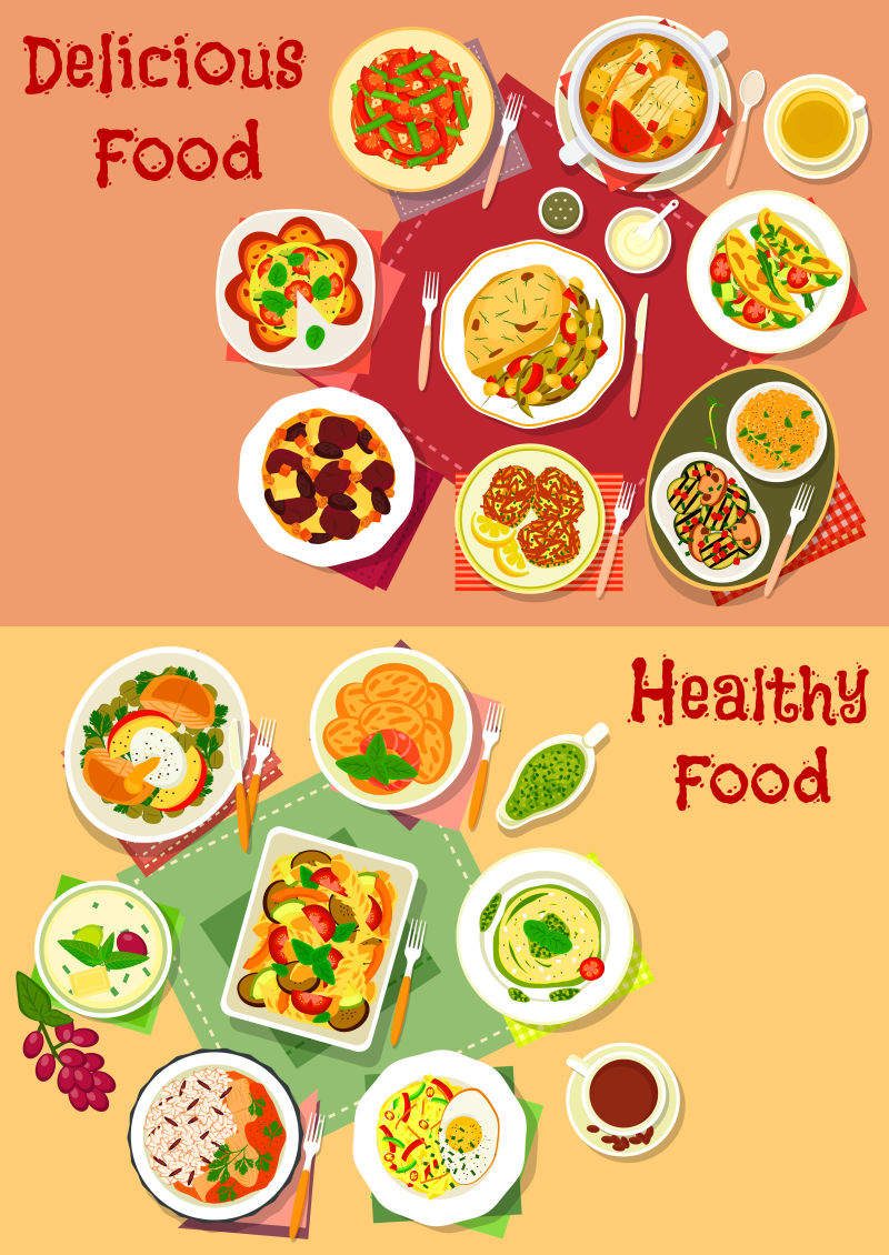 午餐与水果甜点图标设置菜单设计