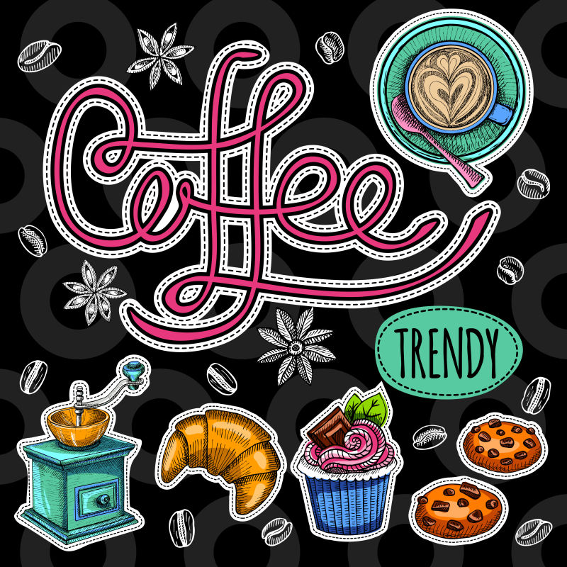 抽象矢量现代手绘咖啡主题菜单