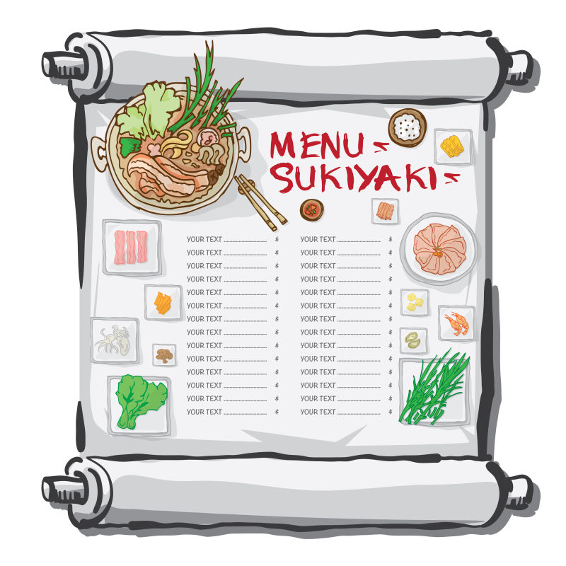 创意矢量现代手绘食物元素的菜单设计