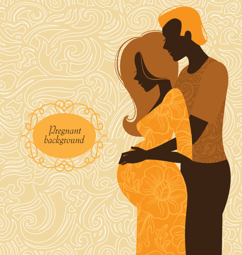 抽象矢量孕妇和丈夫剪影时尚插图