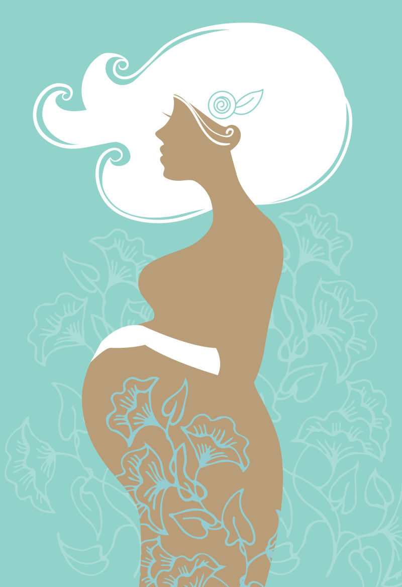 创意矢量手绘孕妇正在做胎教