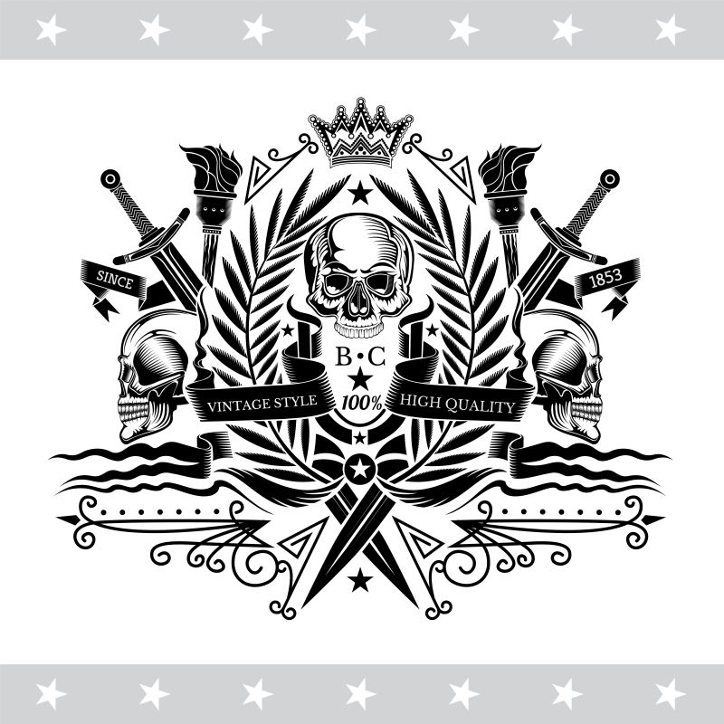 创意矢量古典风格的手绘头骨插图