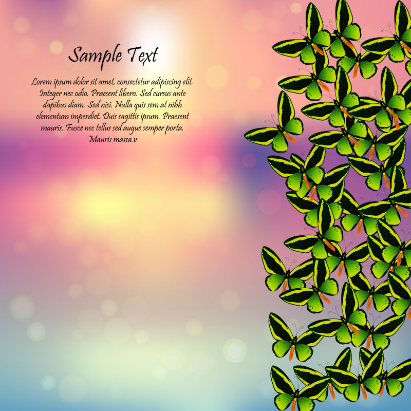 抽象矢量绿色蝴蝶元素装饰的现代背景