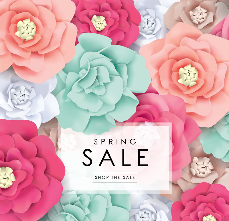 矢量各色花朵春季销售设计