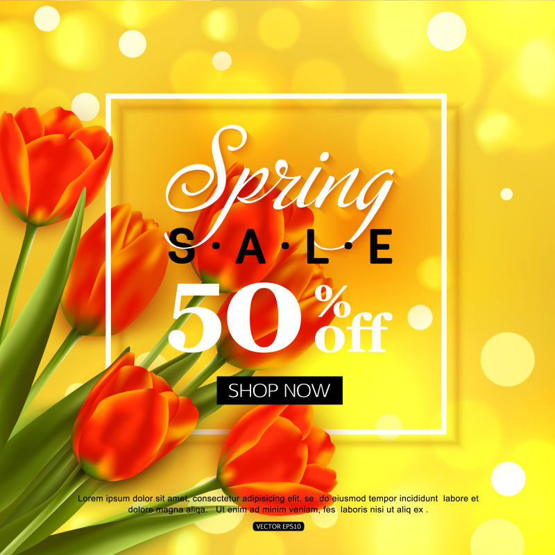 矢量的郁金香装饰的春季销售设计