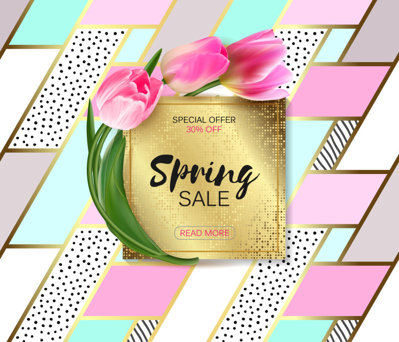 矢量郁金香装饰的春季销售设计