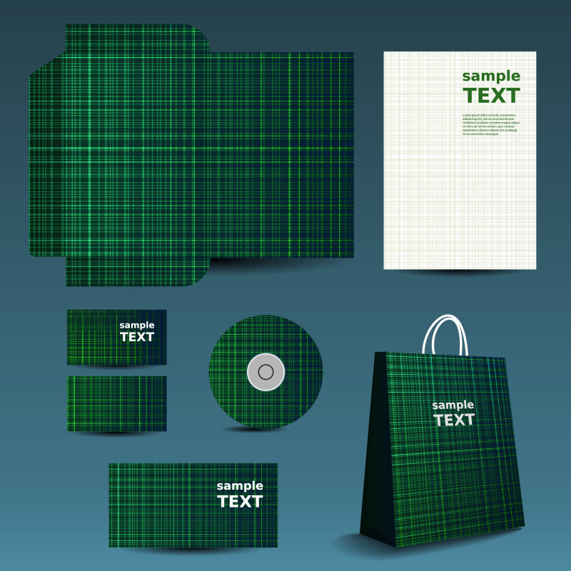 抽象矢量绿色格纹装饰的企业宣传设计